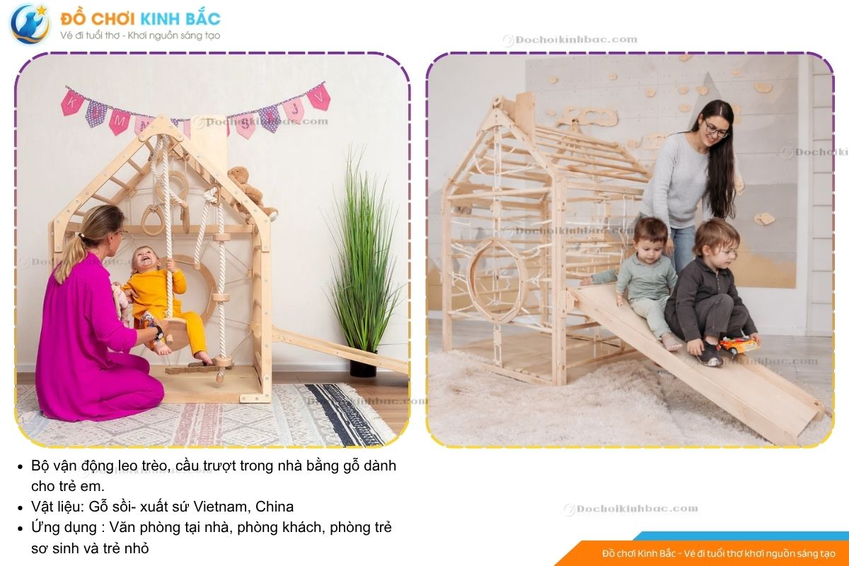 Bộ Đồ Chơi Vận Động Khung Gỗ Leo Trèo Trong Nhà Cho Bé Từ 2–10 Tuổi