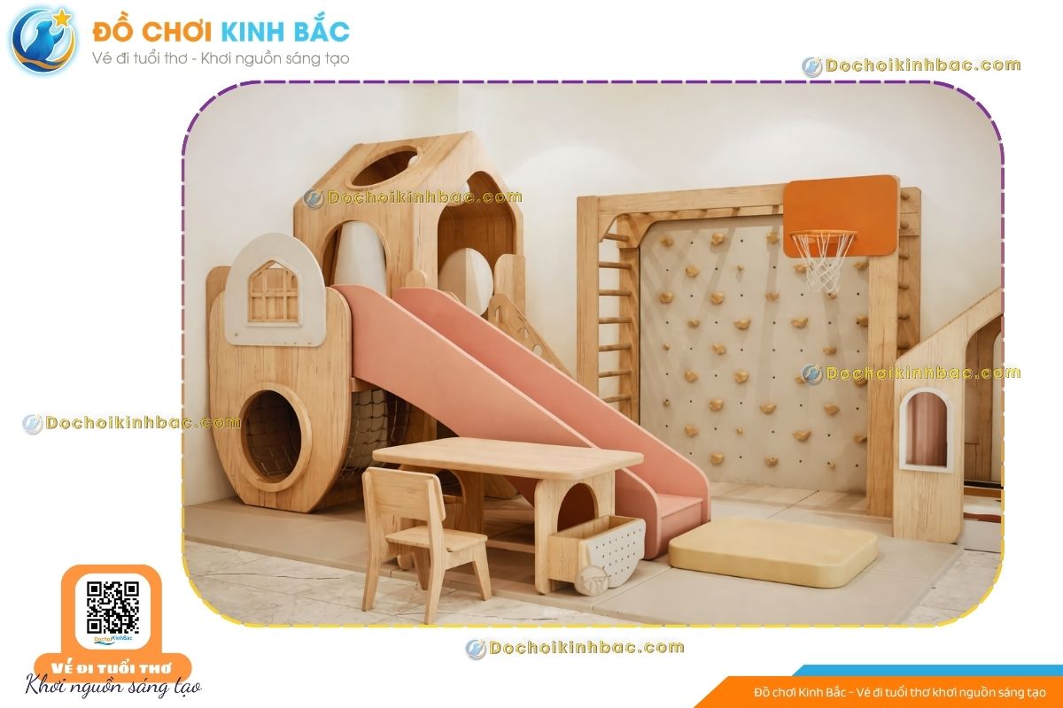 Bộ Đồ Chơi Vận Động Khung Gỗ Leo Trèo Trong Nhà Cho Bé Từ 2–10 Tuổi