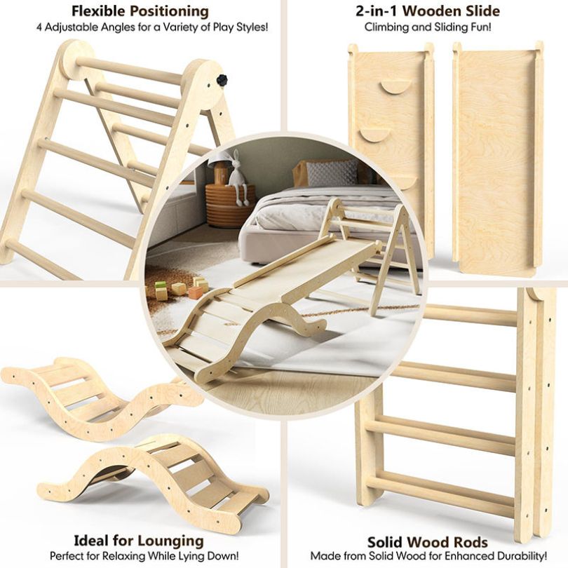 Đồ Chơi Leo Trèo Trong Nhà 7in1 – Bộ Montessori Bằng Gỗ Tự Nhiên Có Thể Gập Lại