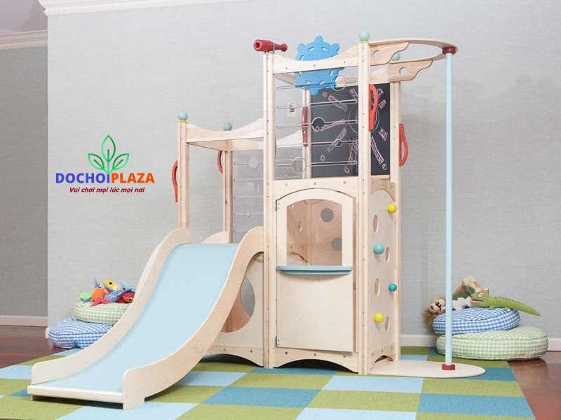 Bộ cầu trượt liên hoàn Size 236x218x200 Cm bằng gỗ Chất lượng cao cho bé Kid dream wood