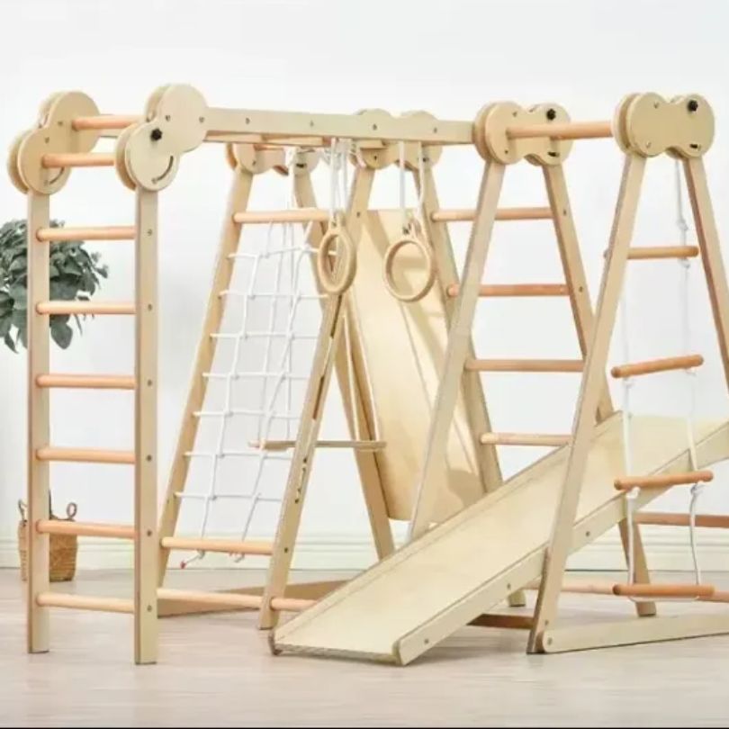 Bộ Cầu Trượt Liên Hoàn Bằng Gỗ – Vận Động Leo Núi, Trượt Dốc Cho Bé
