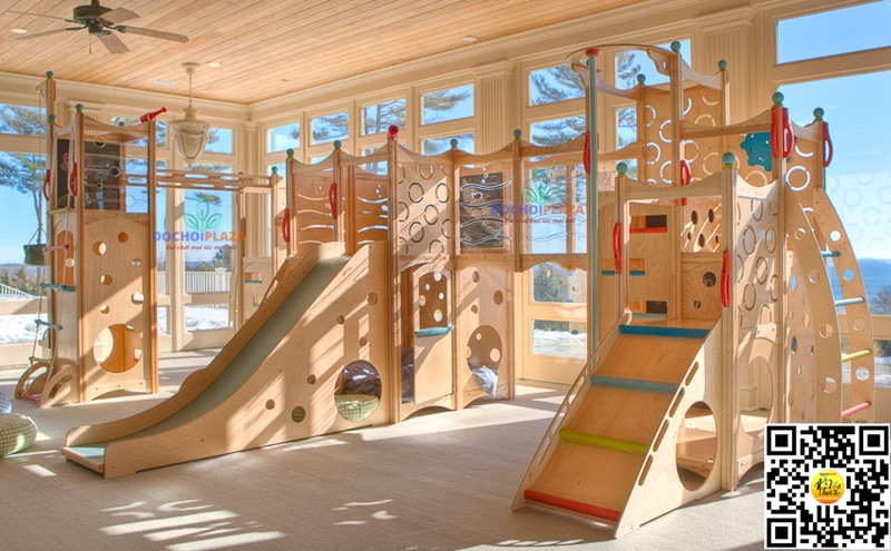 Bộ vận động cầu trượt liên hoàn Bằng gỗ Size 614x320x276 Cm Playest Kids Wood Slide