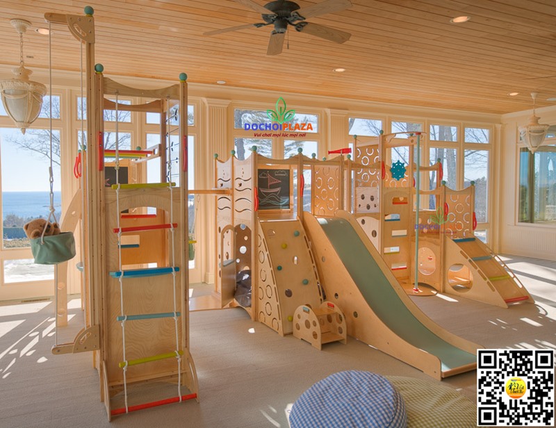 Bộ vận động cầu trượt liên hoàn Bằng gỗ Size 614x320x276 Cm Playest Kids Wood Slide