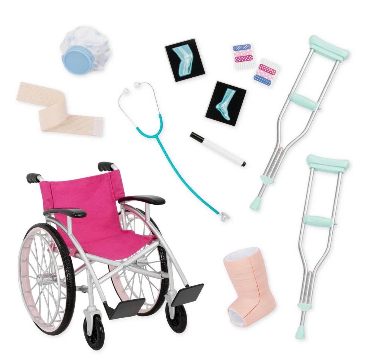 Bộ đồ chơi xe lăn & dụng cụ hỗ trợ y tế DCBSKB16 Dochoikinhbac Giải trí hấp dẫn dành cho trẻ em