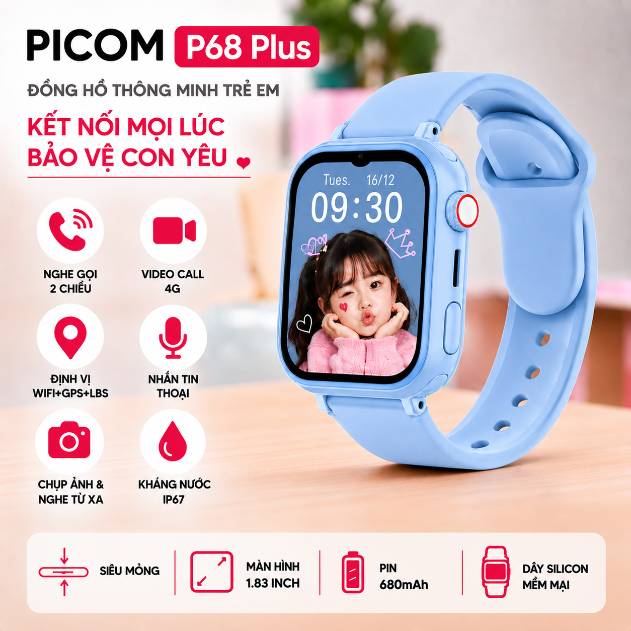 Đồng Hồ Thông Minh Trẻ Em Picom P68 Plus