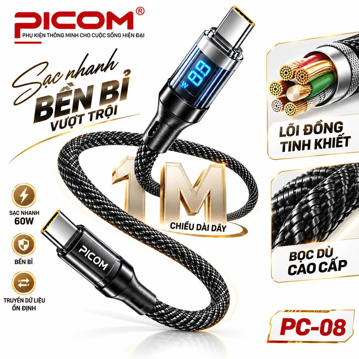CÁP SẠC NHANH PICOM PC-08 – 60W