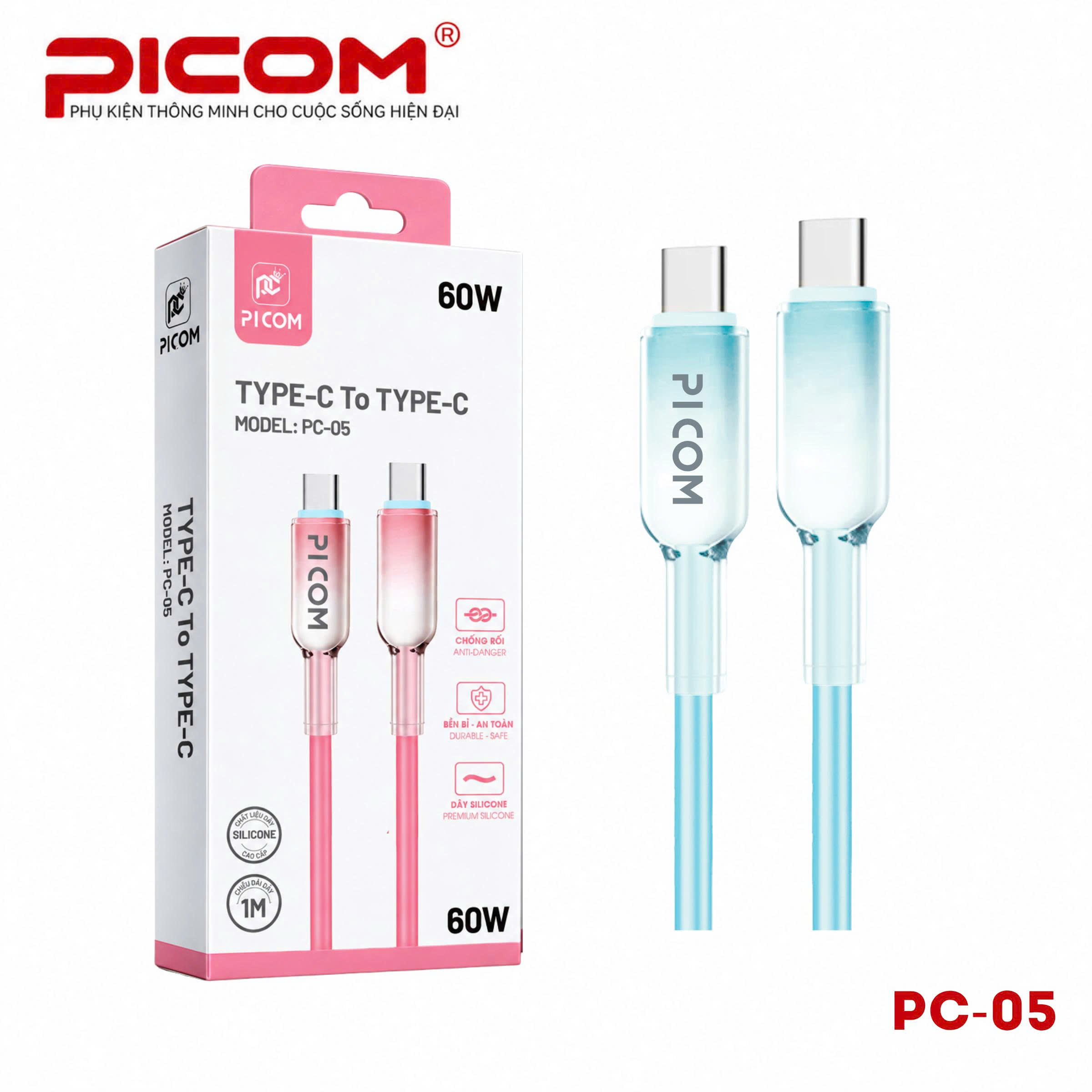 CÁP SẠC NHANH PICOM PC-05 -60W, PC-06-20W