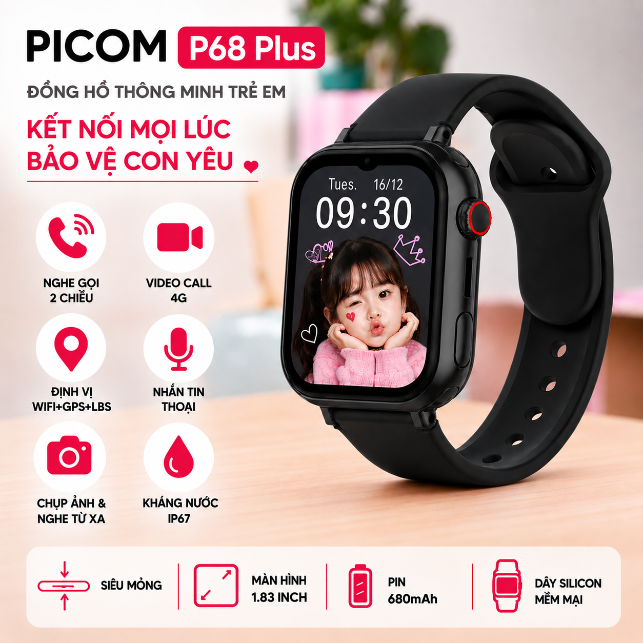 Đồng Hồ Thông Minh Trẻ Em Picom P68 Plus