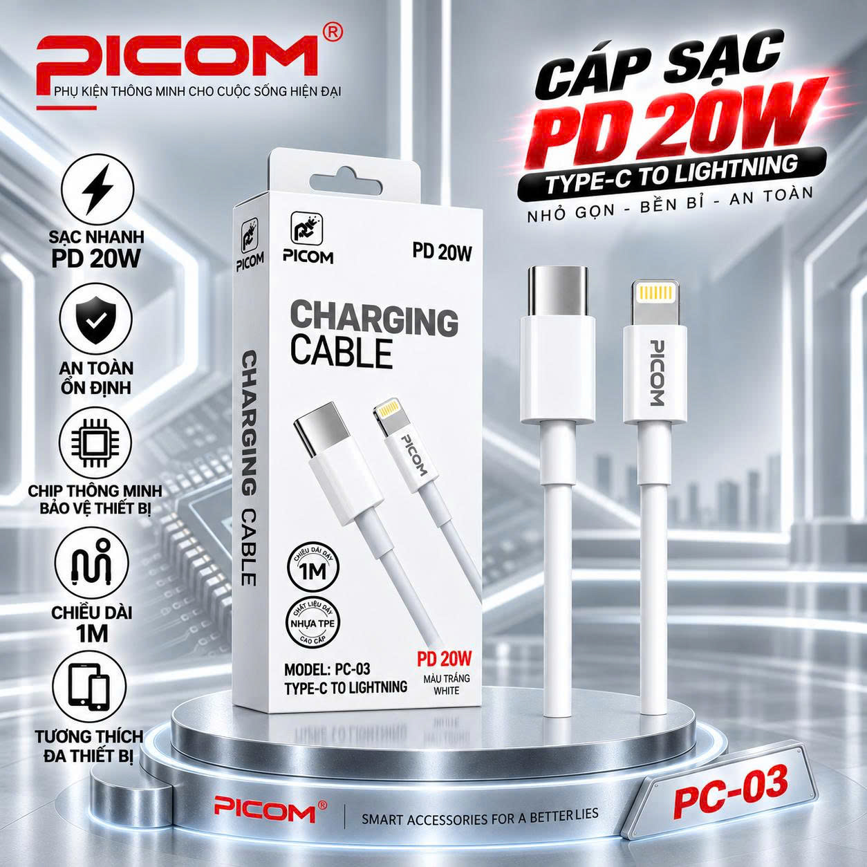 CÁP SẠC NHANH PICOM PC-03 – 20W