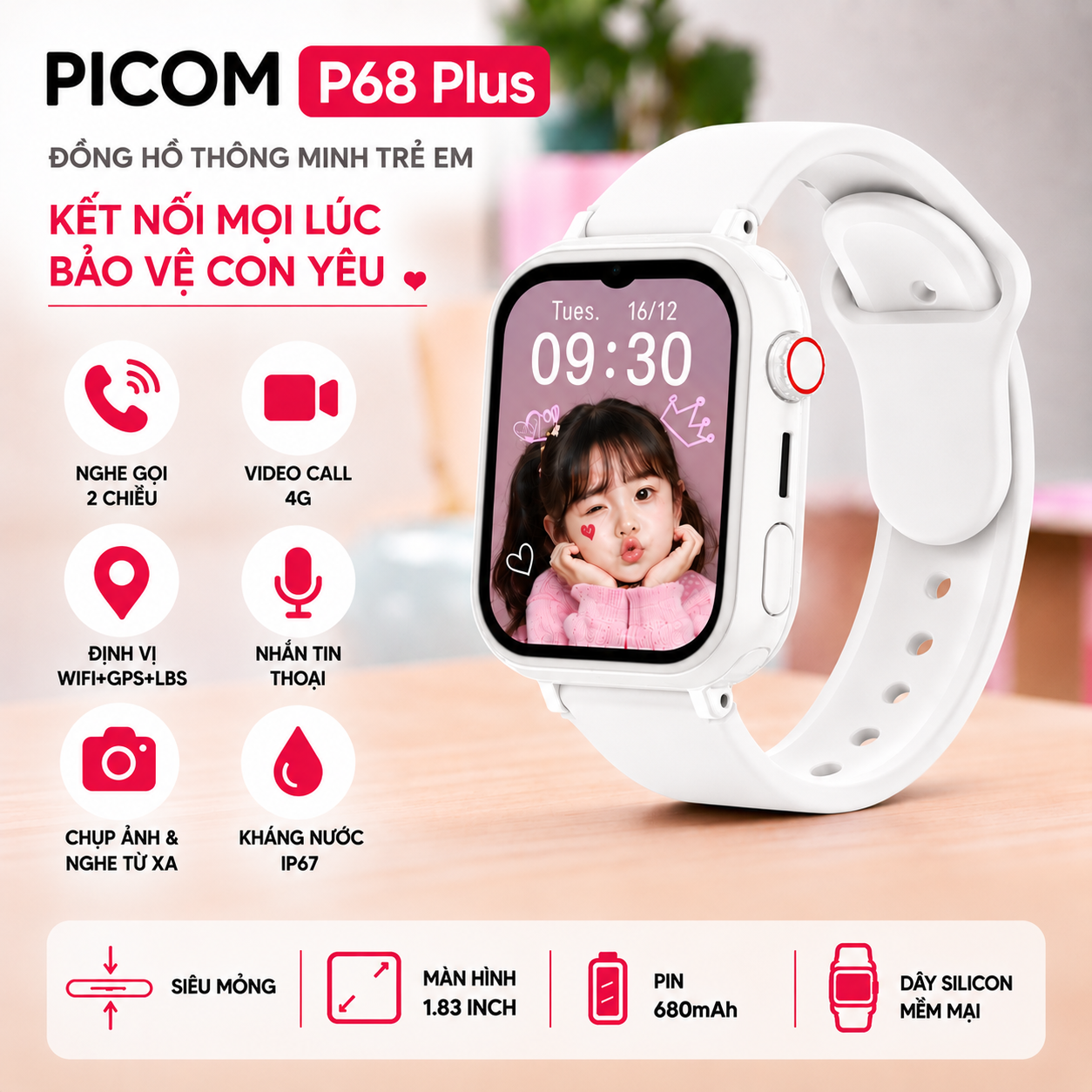 Đồng Hồ Thông Minh Trẻ Em Picom P68 Plus