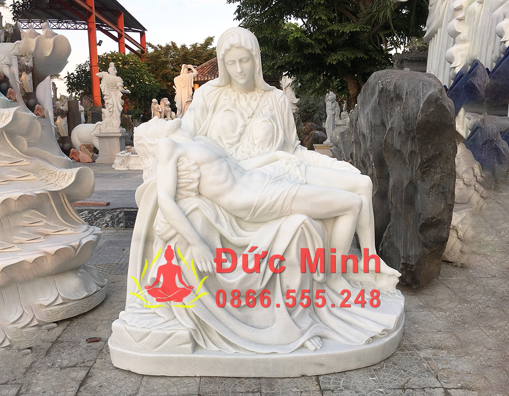 Tượng Đức Mẹ Sầu Bi đá cẩm thạch nguyên khối: