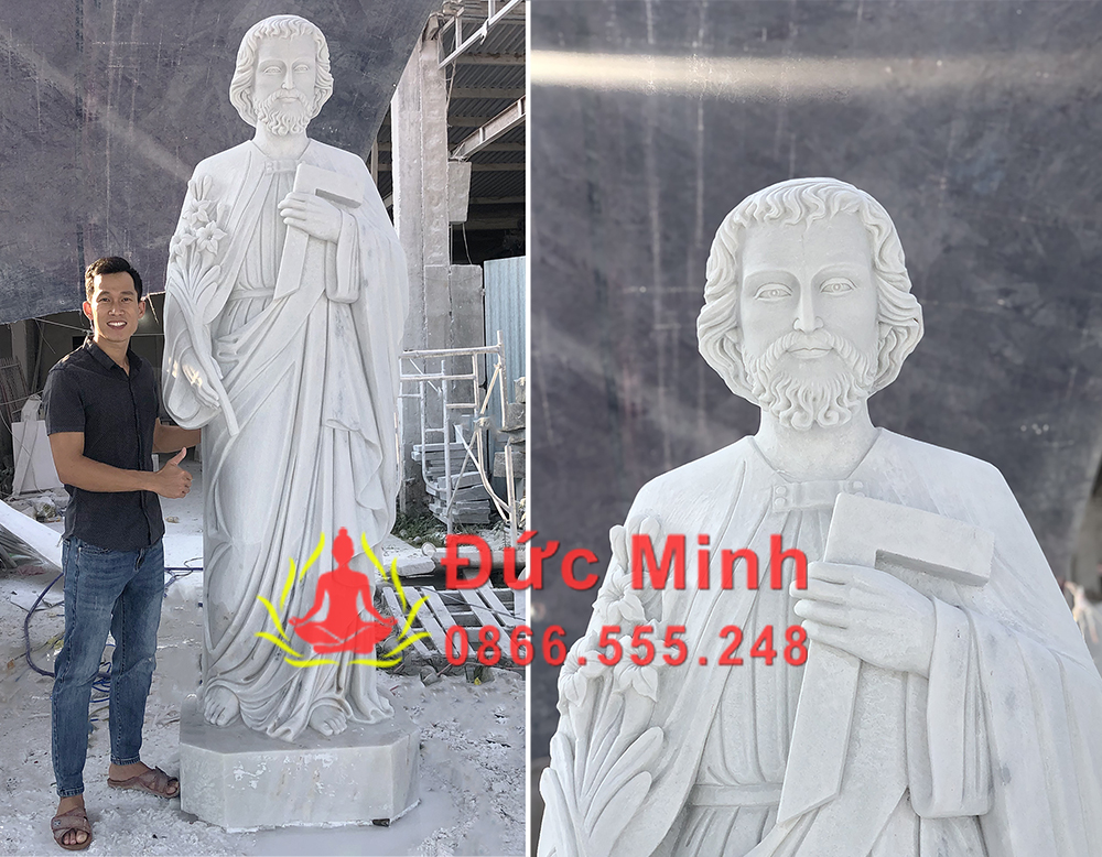 Tượng Thánh Giuse Bằng Đá Tự Nhiên Nguyên Khối Kích Thước Lớn