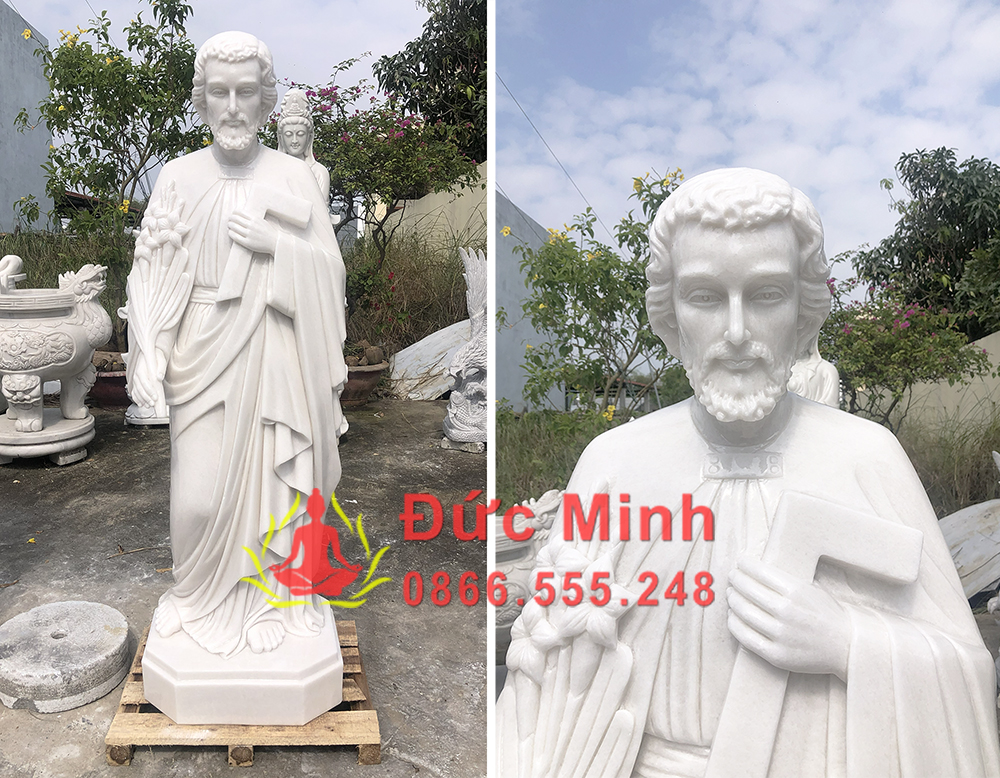 Tượng Thánh Giuse Đá Nguyên Khối Trang Trí Không Gian Tôn Giáo Trang Nghiêm