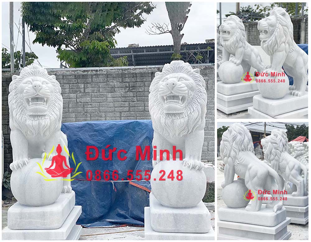 Tượng sư tử đá ngồi (Dáng uy dũng, canh gác trang nghiêm)