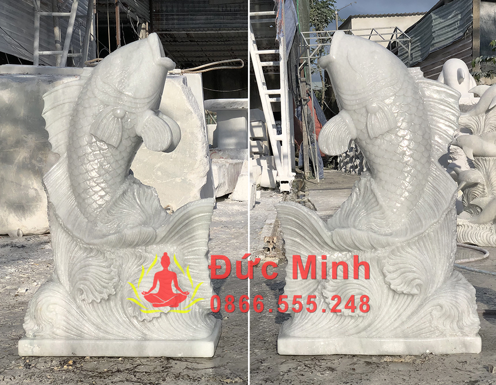 Tượng Cá Chép Đá Trắng Mỹ Nghệ