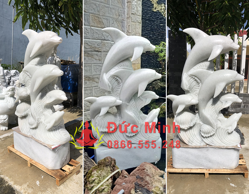 Tượng Cá Heo Đá Trắng Trang Trí Sân Vườn