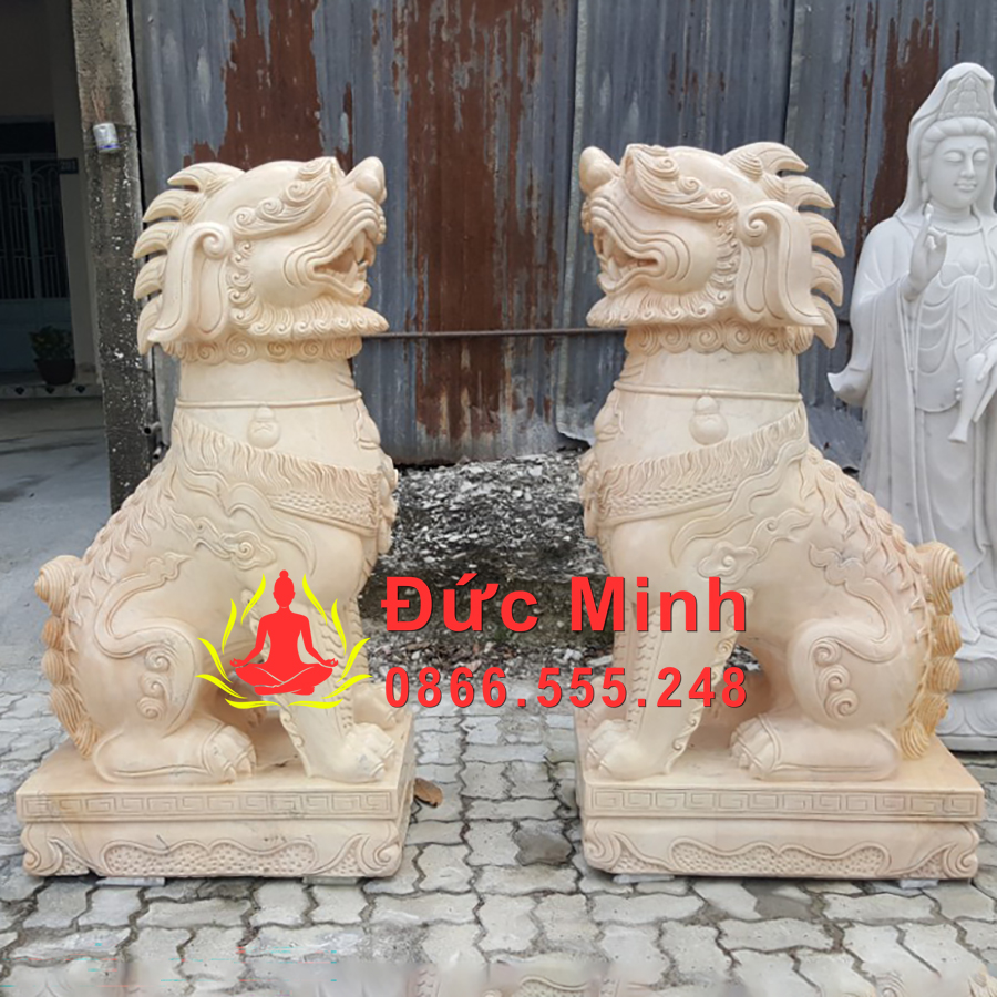 Tượng Nghê Đá Cẩm Thạch Vàng Đặt Cổng