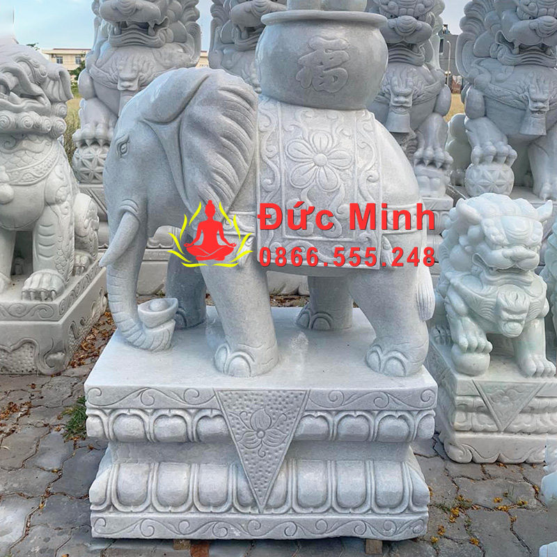 Tượng voi đá cõng bình tài lộc bằng đá cẩm thạch