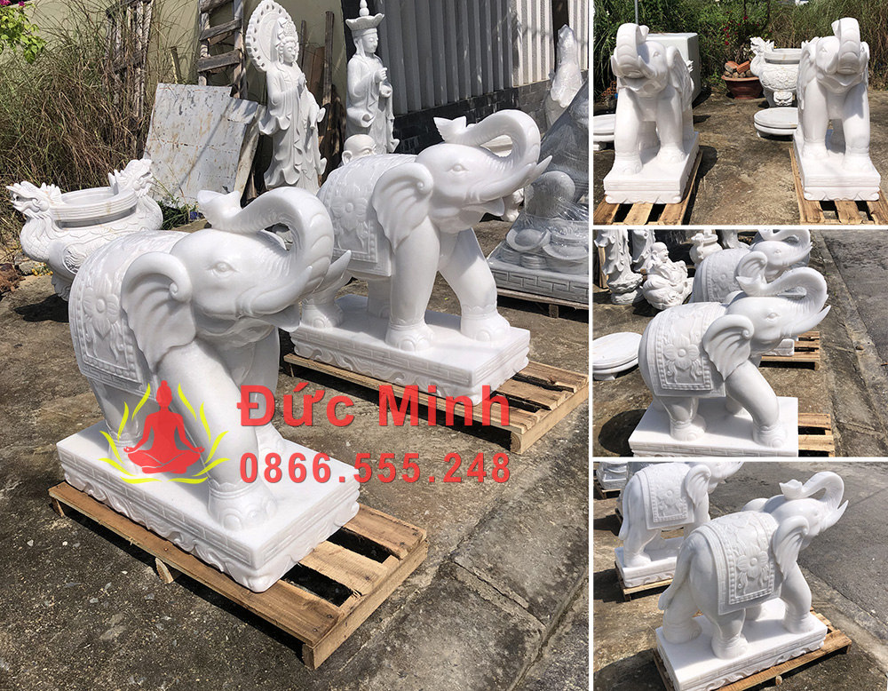 Tượng Voi Đá Trắng Tự Nhiên Nguyên Khối