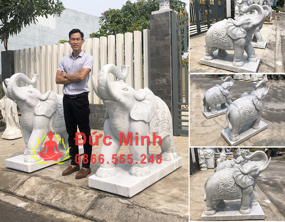 Tượng Voi Đá Trắng Khối Lớn Uy Nghi