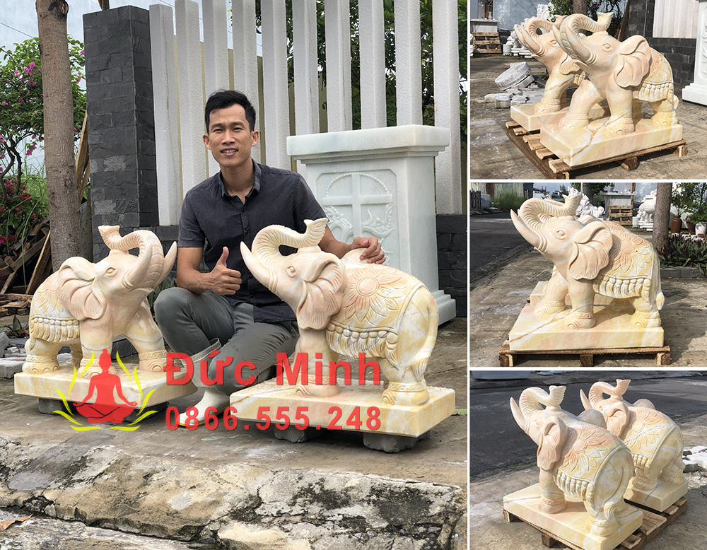 Tượng Voi Đá Cẩm Thạch Vàng Sang Trọng