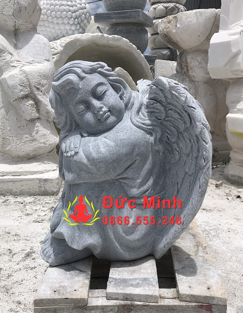 Tượng Thiên Thần Ngủ Đá Xám Nguyên Khối Đẹp