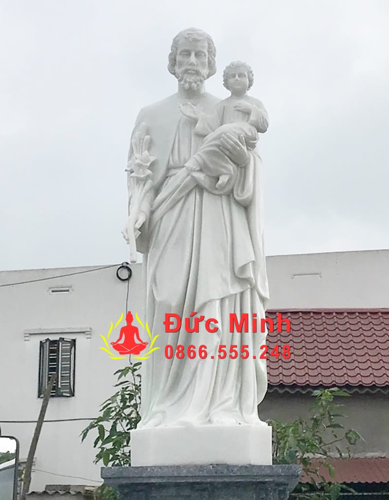 Tượng Thánh Giuse Bồng Chúa Hài Đồng Bằng Đá Trắng Cao 2m5