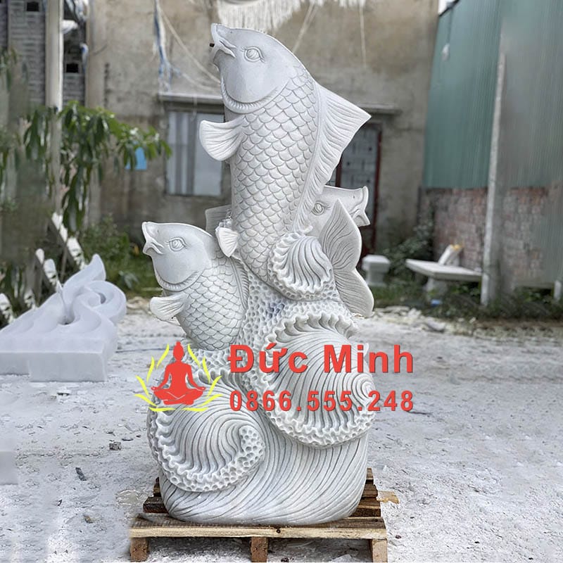 Tượng Cá Chép Đá Nguyên Khối Trắng Đẹp
