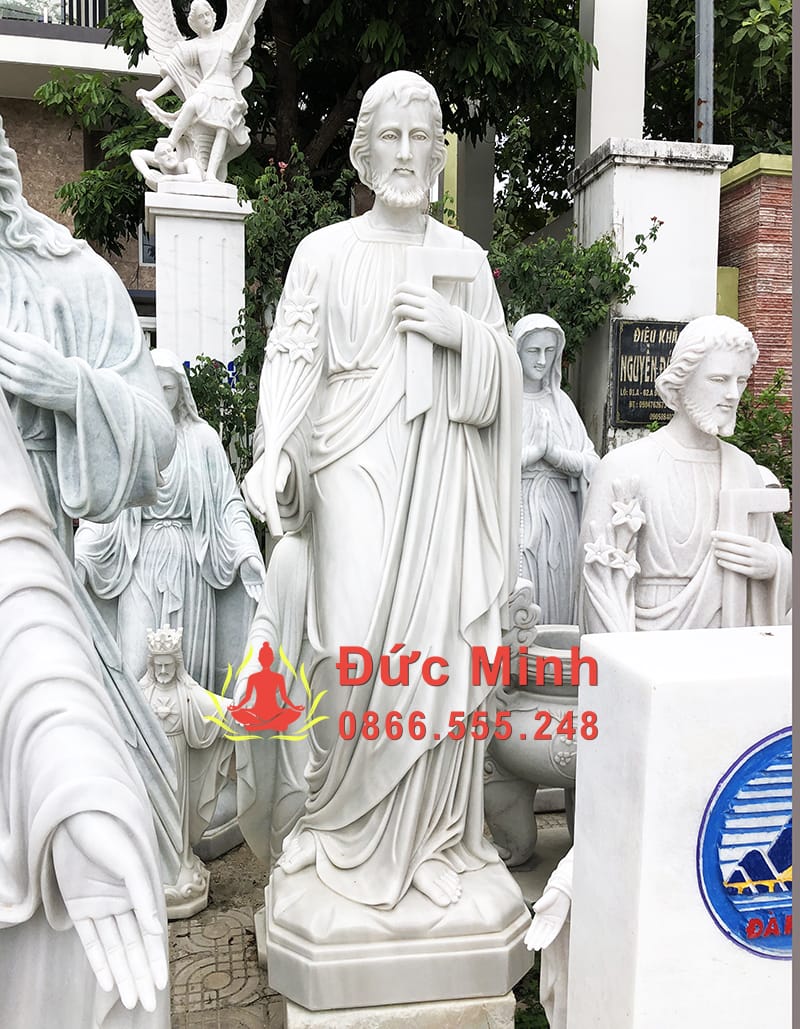 Tượng Thánh Giuse Thợ Đá Cẩm Thạch Đẹp Nguyên Khối