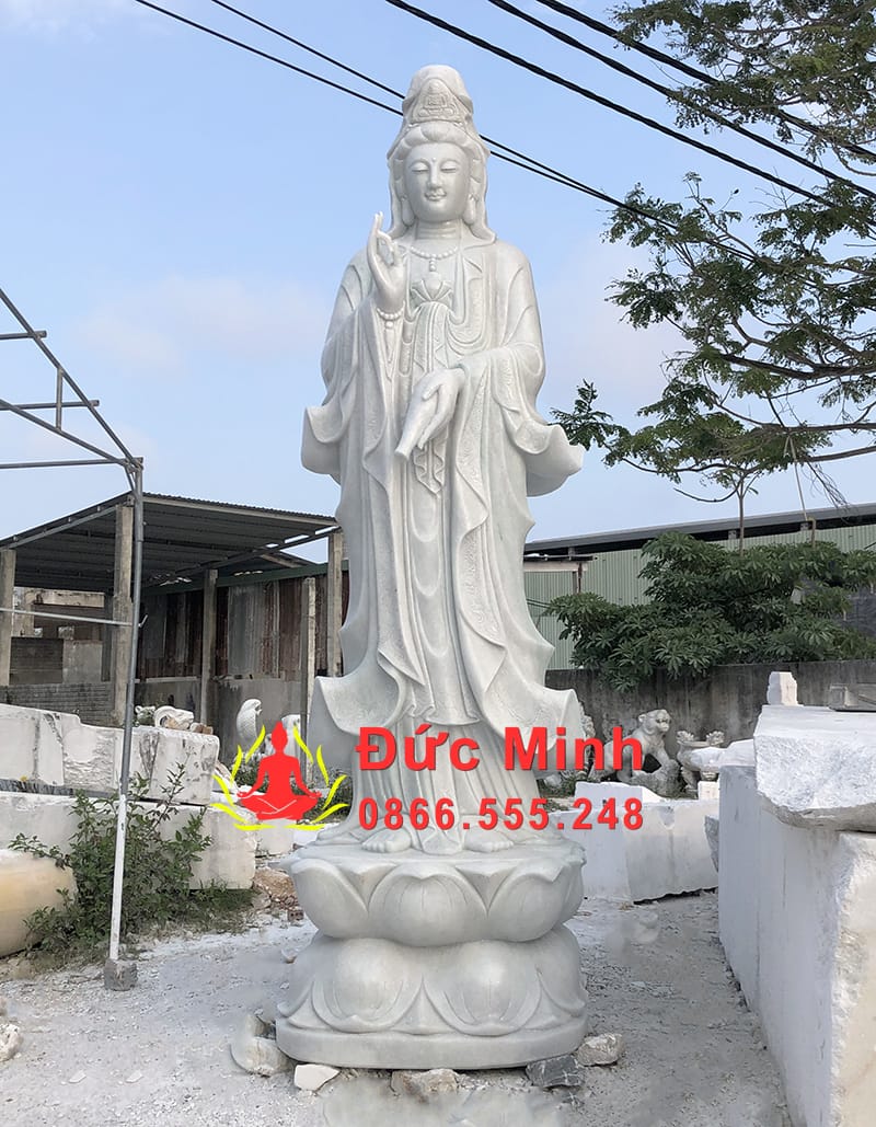 Tượng Phật Bà Quan Âm Đá Cẩm Thạch Nguyên Khối Cao 3m