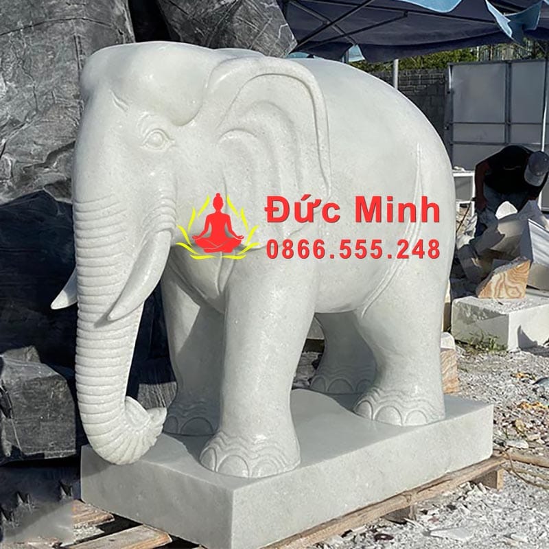Tượng Voi Đá Trắng Phong Thủy Đẹp Cao 1m5