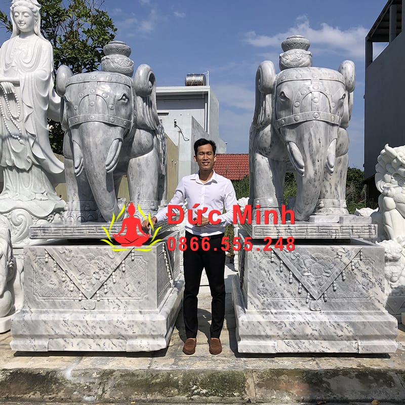 Tượng Voi Phong Thủy Đá Cẩm Thạch Xám Đẹp