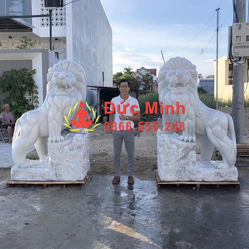 Tượng Sư Tử Đá Phong Thủy Trấn Cổng Đá Cẩm Thạch Cao 2m