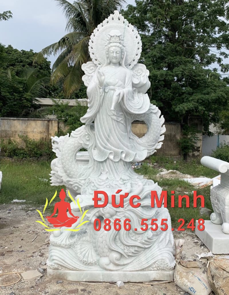 Tượng Quan Âm Đá Cẩm Thạch Nguyên Khối Cao 3m