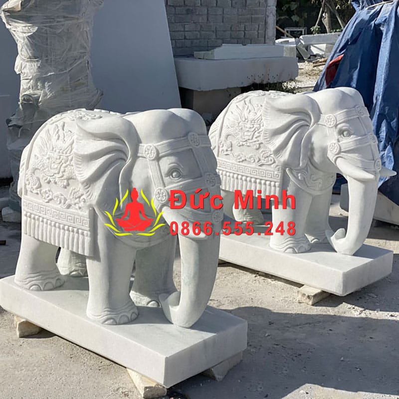 Tượng Voi Phong Thủy Đá Cẩm Thạch Trắng Đẹp