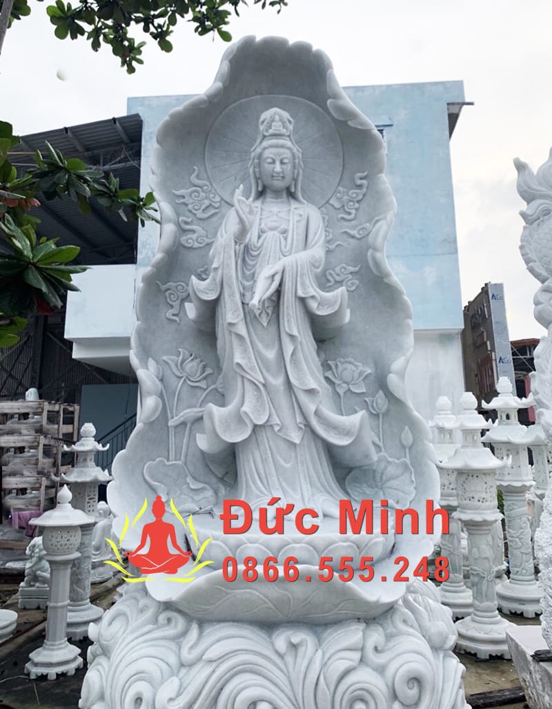 Tượng Phật Bà Quan Âm Đá Cẩm Thạch Đẹp Cao 4m