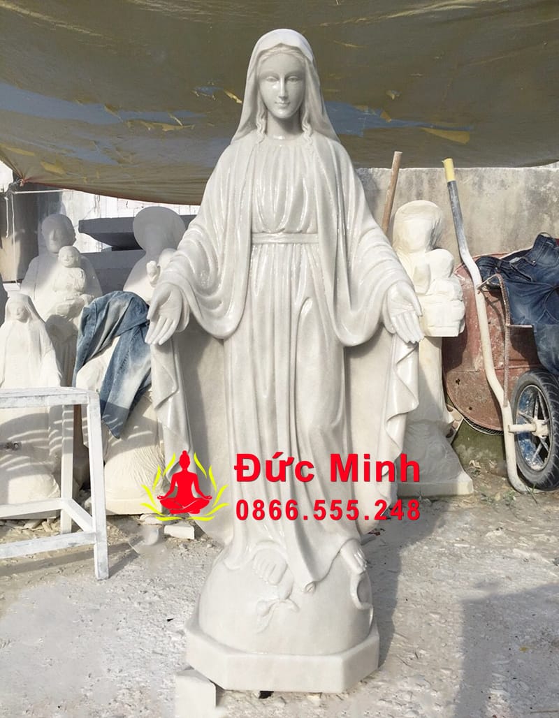Tượng Đức Mẹ Maria Ban Ơn Đá Trắng Nguyên Khối Tinh Xảo