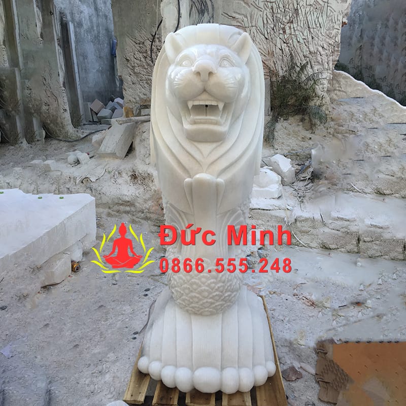 Tượng Sư Tử Biển Đá Trắng Trưng Bày Đẹp