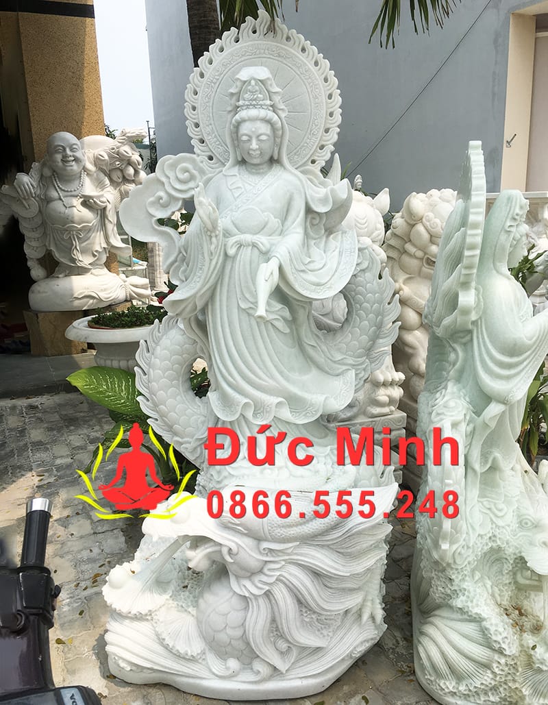 Tượng Quan Âm Đá Trắng Nguyên Khối Đẹp
