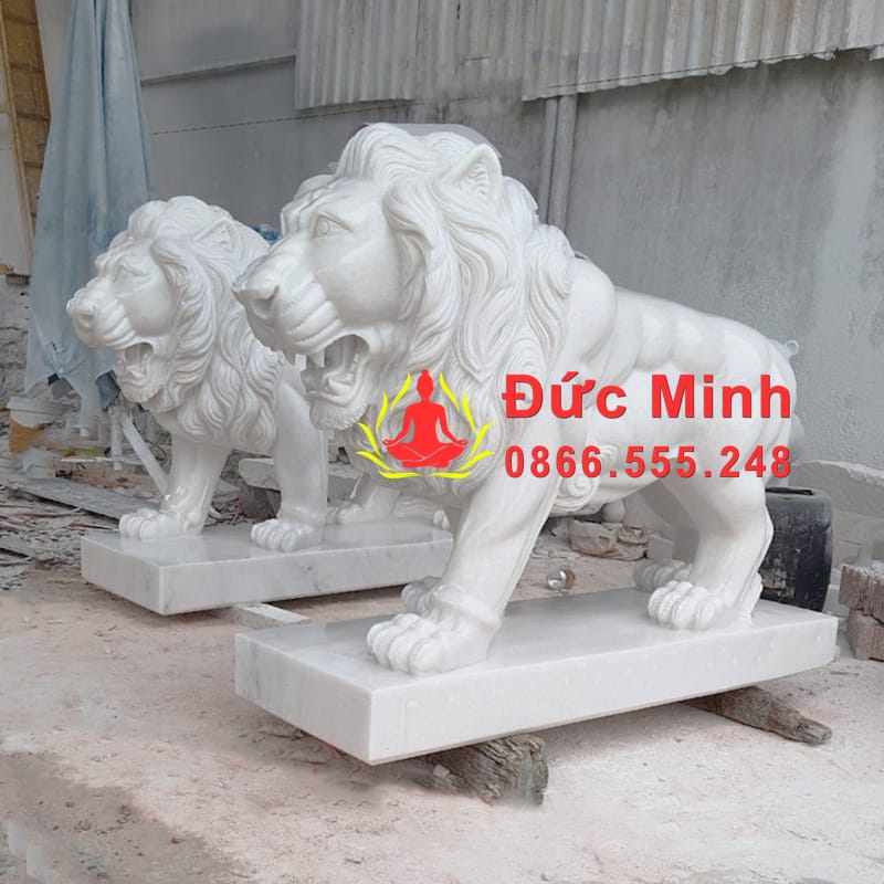 Tượng Sư Tử Đá Trắng Trấn Trạch Đẹp