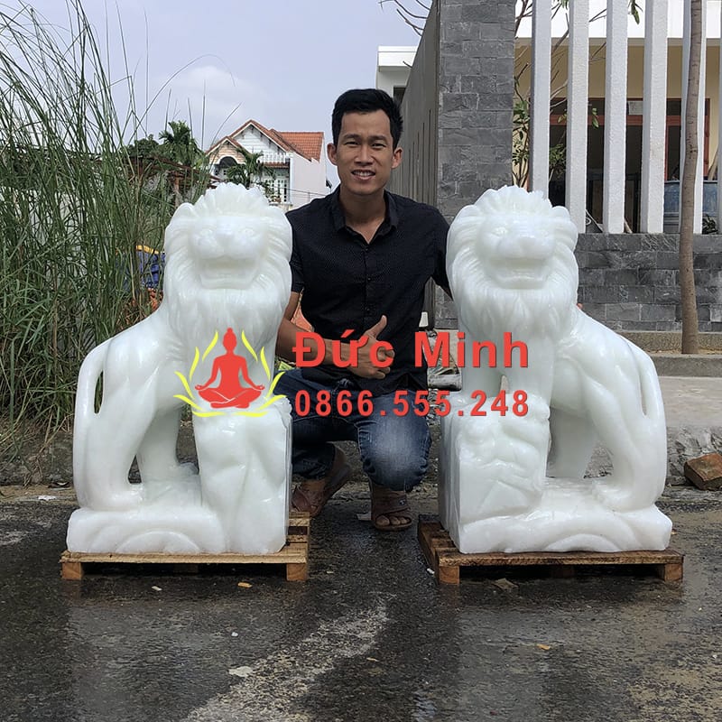 Tượng Sư Tử Đá Cẩm Thạch Nguyên Khối Đẹp