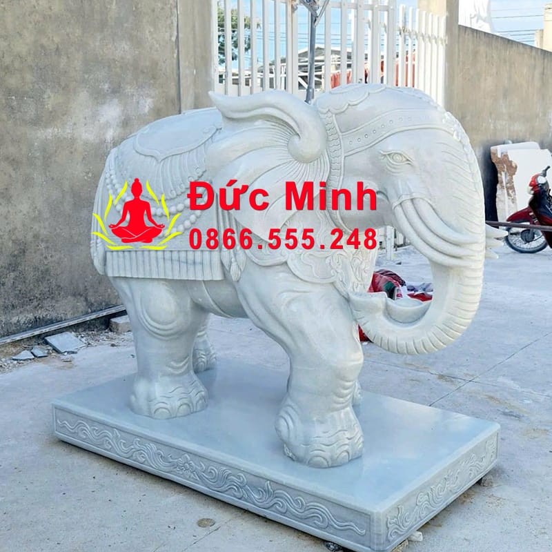 Tượng Voi Đá Trắng Nguyên Khối Đẹp