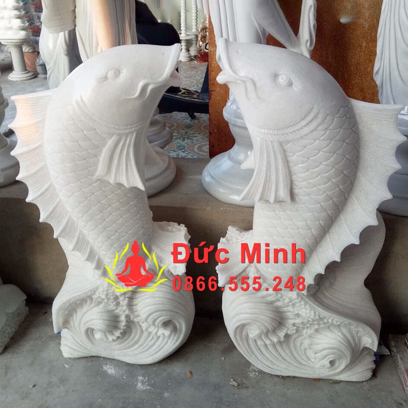 Tượng Cá Chép Đá Trắng Phong Thủy Nguyên Khối Đẹp