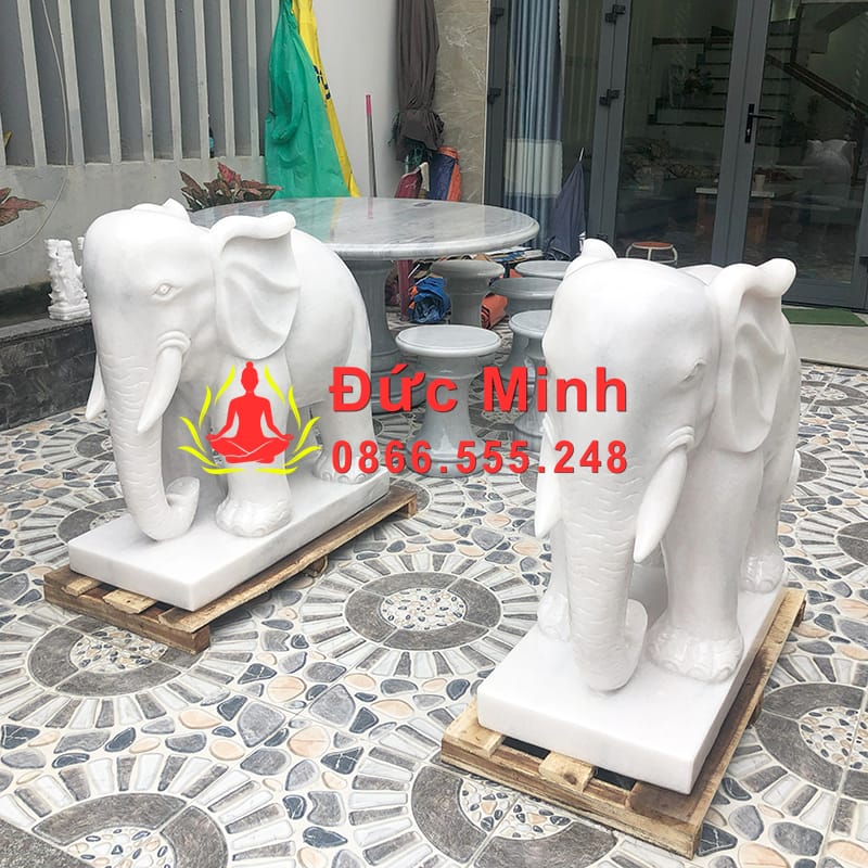 Tượng Voi Đá Phong Thủy Trắng Đẹp