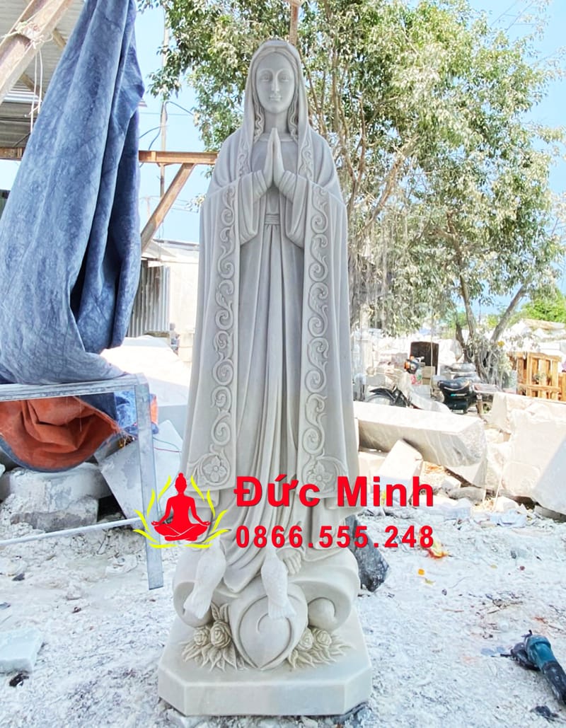 Tượng Đức Mẹ Fatima Bằng Đá Tự Nhiên Trắng Đẹp Tại Kon Tum