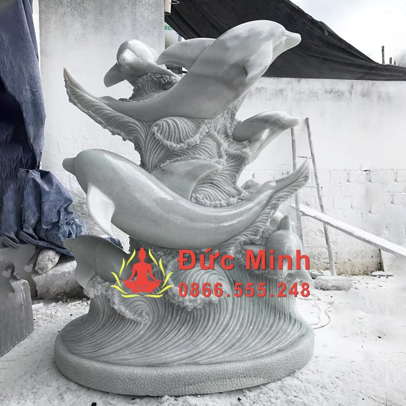 Tượng Cá Heo Đá Trang Trí Hồ Cá Nguyên Khối Đẹp