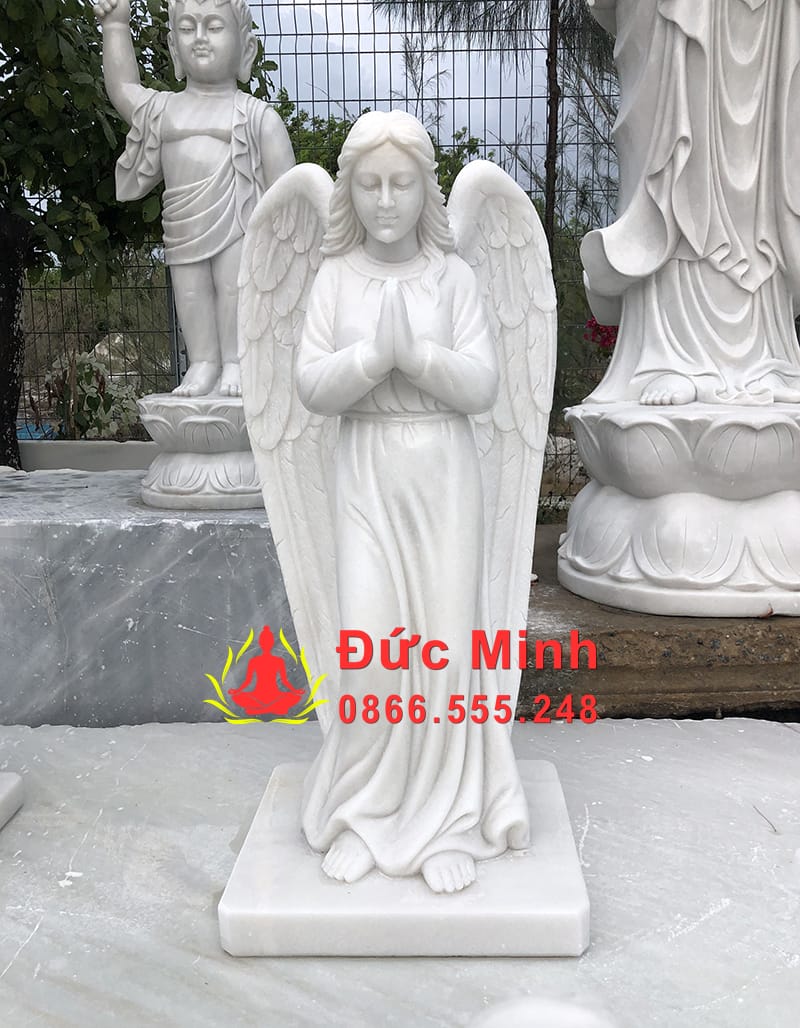 Tượng Thiên Thần Chắp Tay Đá Trắng Nguyên Khối Đẹp