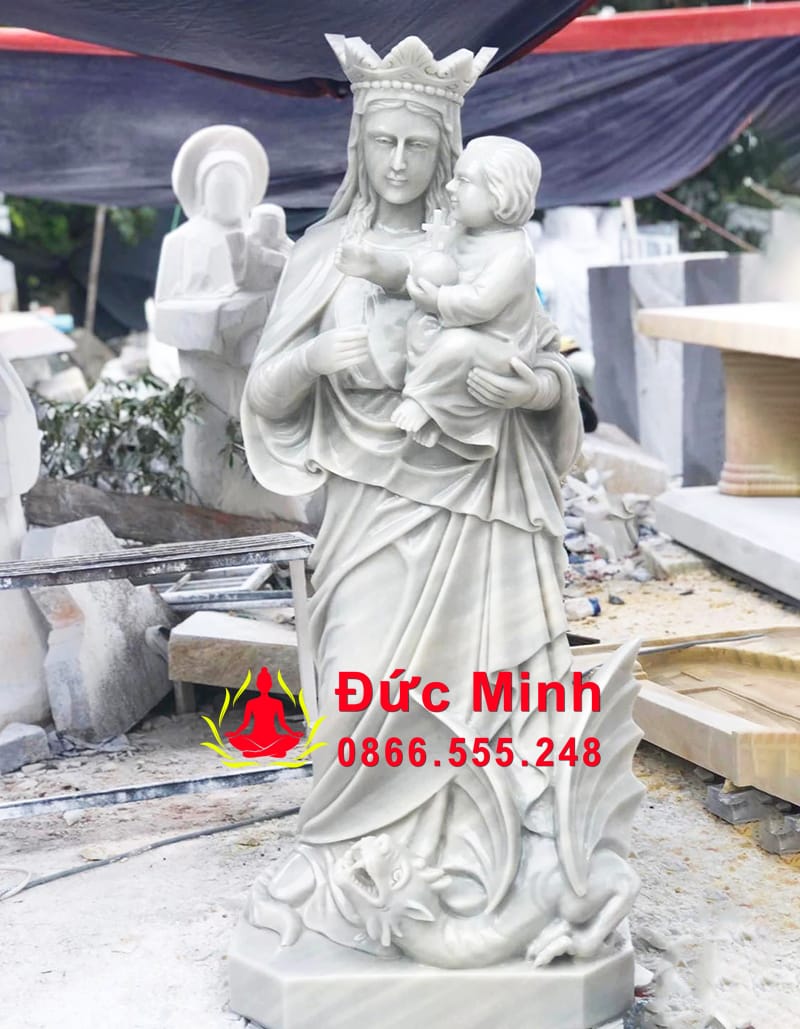 Tượng Đức Mẹ Hằng Cứu Giúp Đá Tự Nhiên Trắng Vân Đẹp