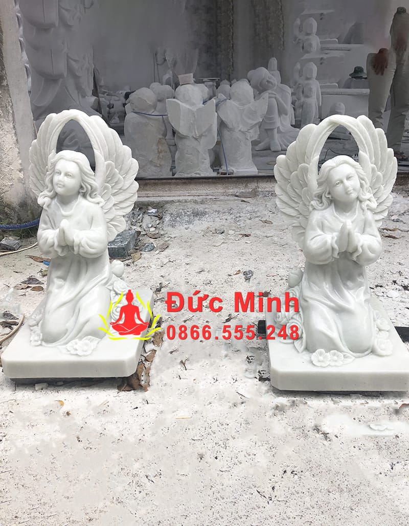 Tượng Thiên Thần Xòe Cánh Chắp Tay Đá Cẩm Thạch Đẹp