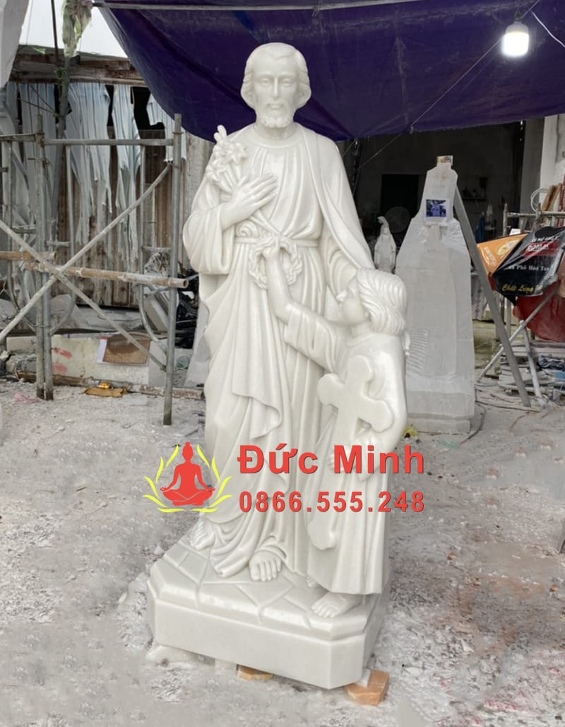 Tượng Thánh Giuse Dắt Chúa Giesu Bằng Đá Cẩm Thạch Nguyên Khối Đẹp